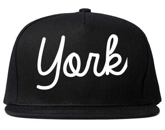 York Nebraska NE Script Mens Snapback Hat Black