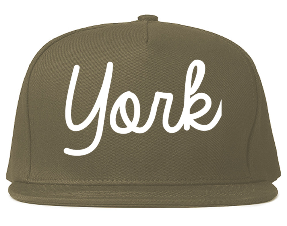 York Nebraska NE Script Mens Snapback Hat Grey
