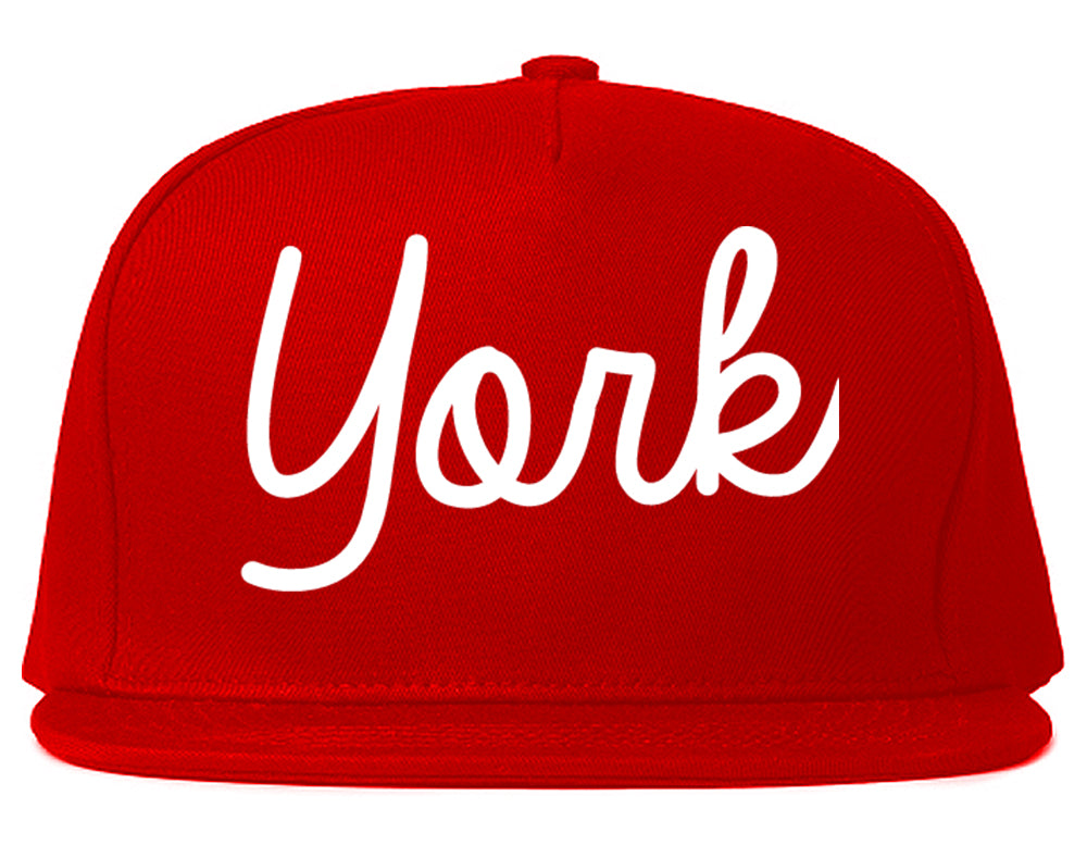 York Nebraska NE Script Mens Snapback Hat Red