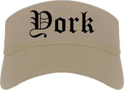 York Nebraska NE Old English Mens Visor Cap Hat Khaki