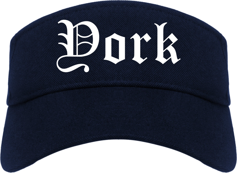 York Nebraska NE Old English Mens Visor Cap Hat Navy Blue