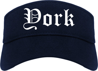 York Nebraska NE Old English Mens Visor Cap Hat Navy Blue