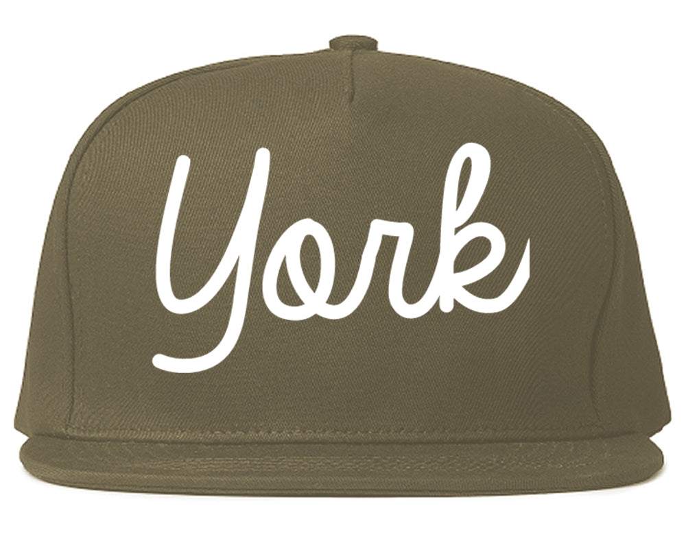 York Pennsylvania PA Script Mens Snapback Hat Grey