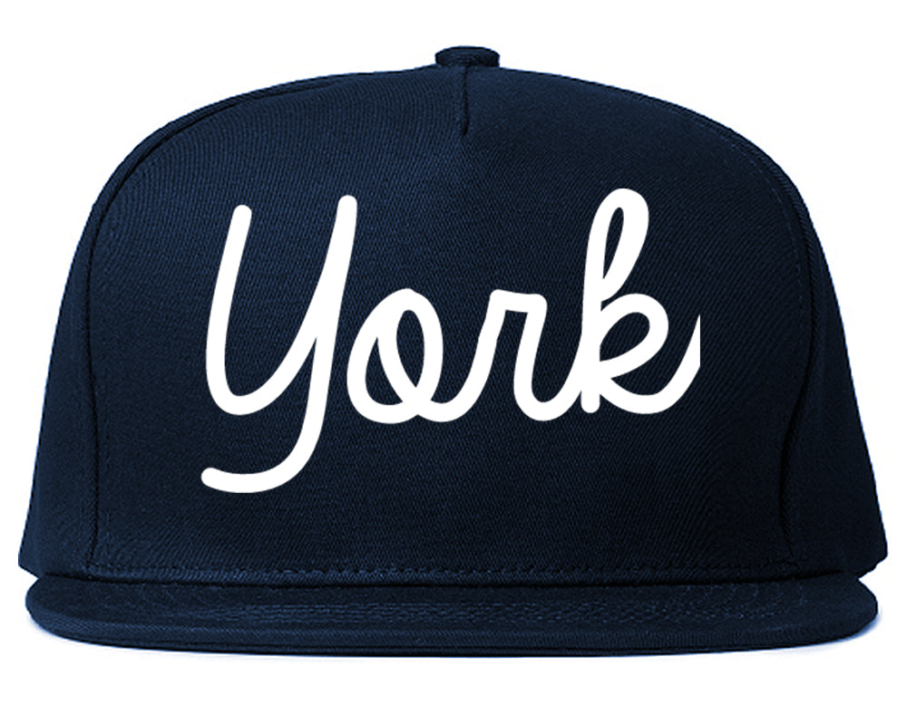 York Pennsylvania PA Script Mens Snapback Hat Navy Blue