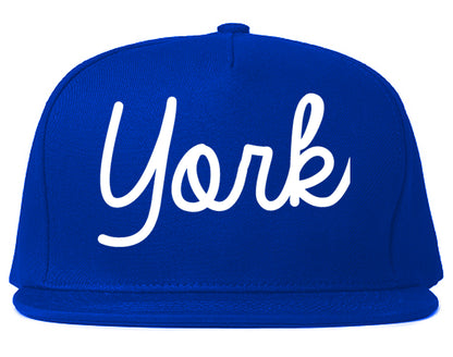 York Pennsylvania PA Script Mens Snapback Hat Royal Blue