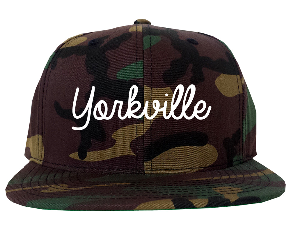 Yorkville Illinois IL Script Mens Snapback Hat Army Camo