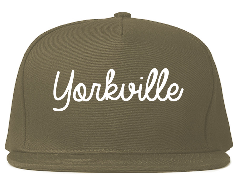 Yorkville Illinois IL Script Mens Snapback Hat Grey