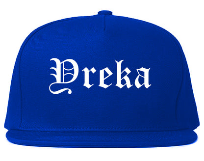 Yreka California CA Old English Mens Snapback Hat Royal Blue