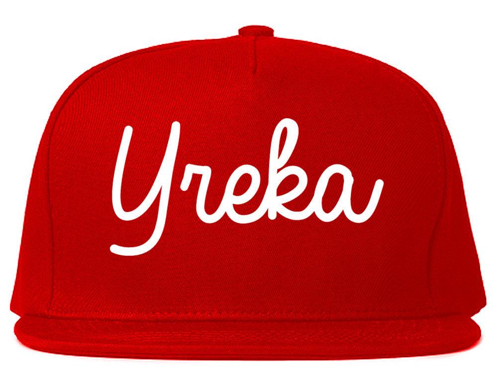 Yreka California CA Script Mens Snapback Hat Red