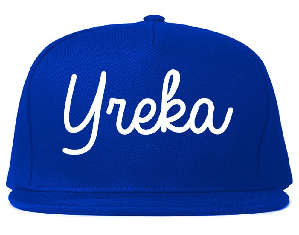 Yreka California CA Script Mens Snapback Hat Royal Blue