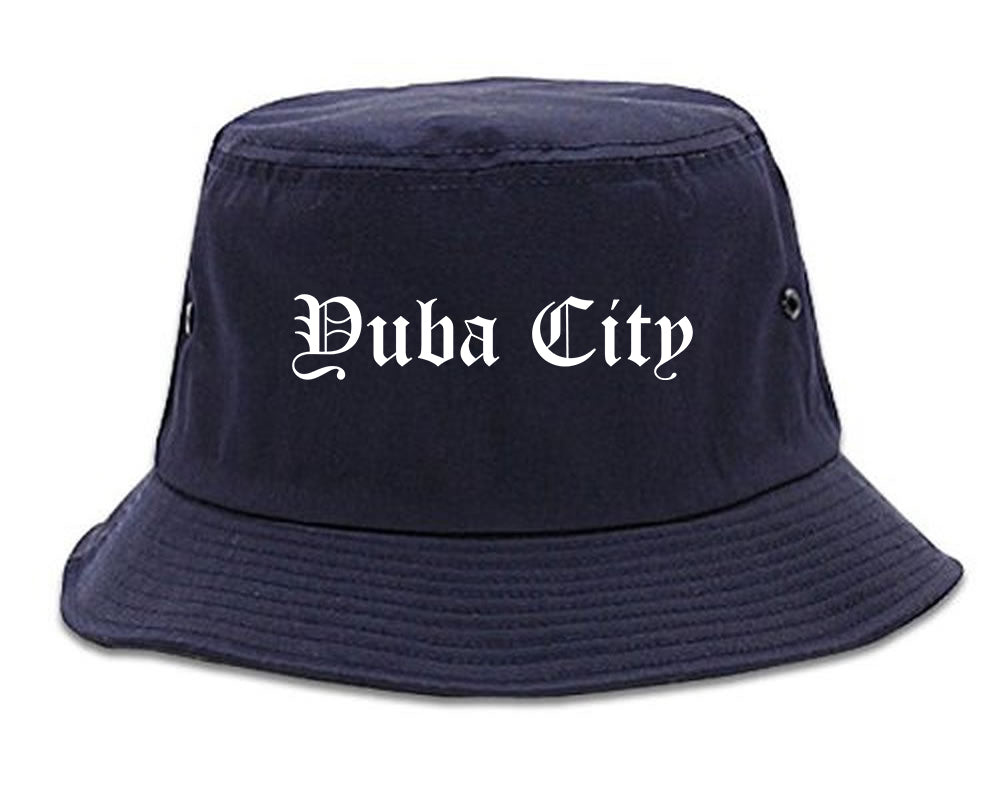 Yuba City California CA Old English Mens Bucket Hat Navy Blue