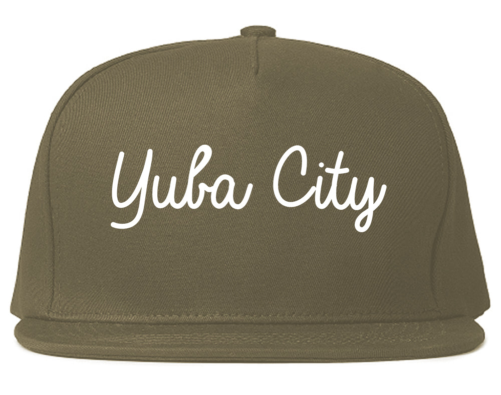 Yuba City California CA Script Mens Snapback Hat Grey