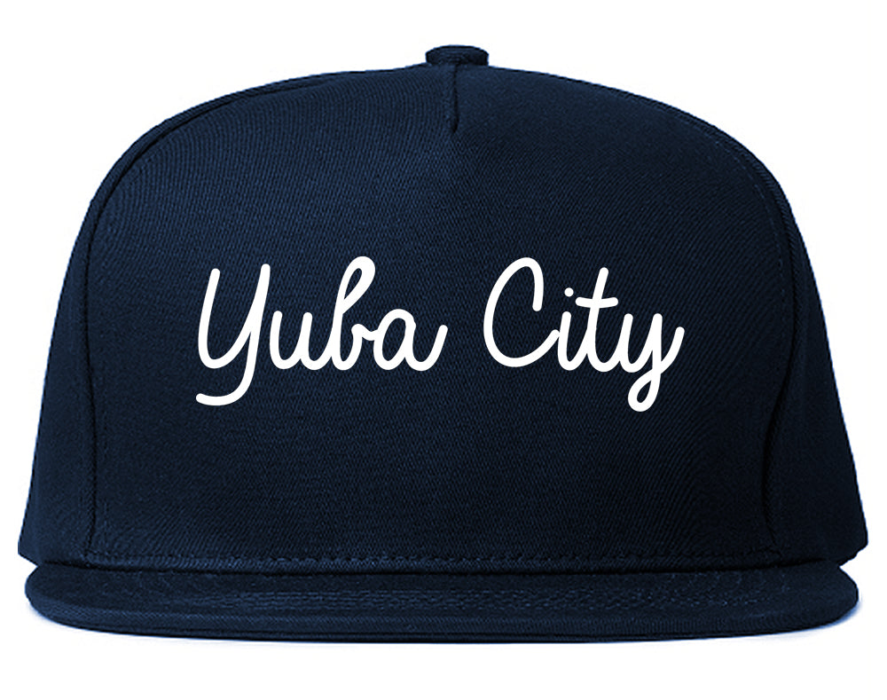 Yuba City California CA Script Mens Snapback Hat Navy Blue