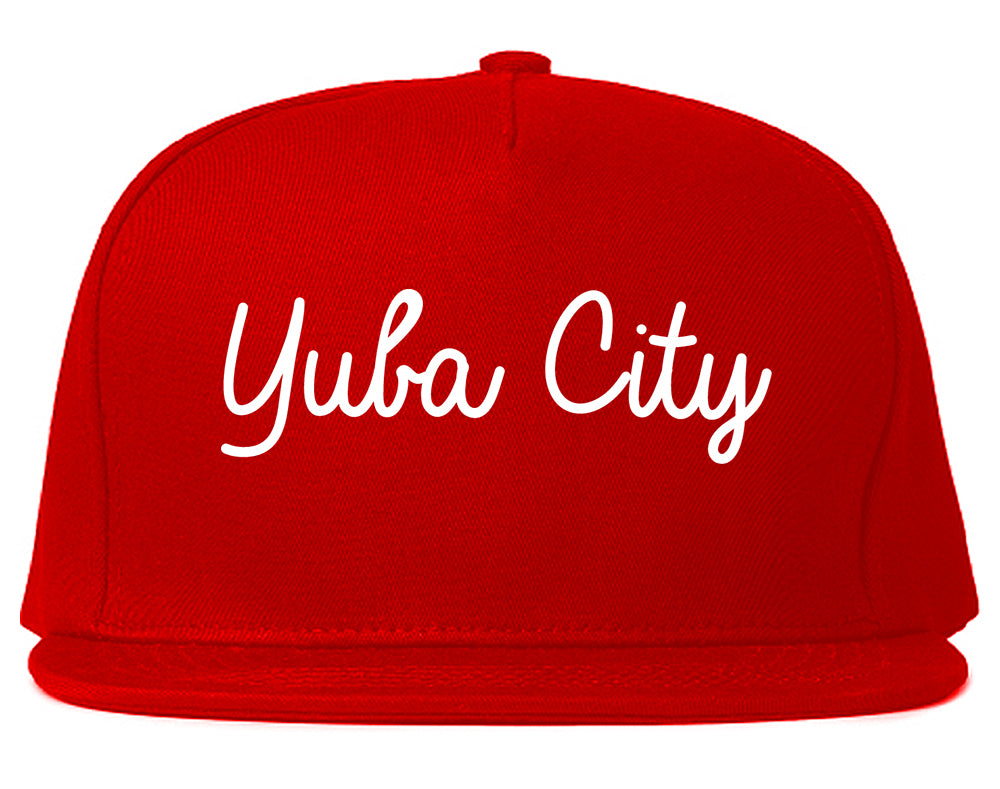 Yuba City California CA Script Mens Snapback Hat Red