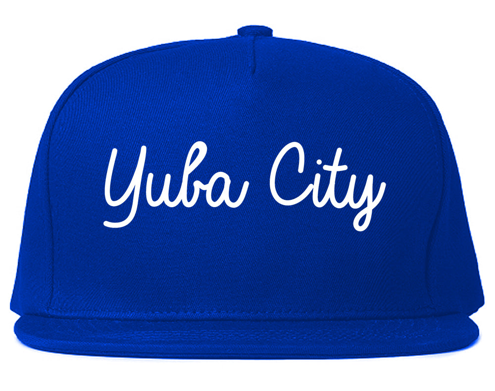 Yuba City California CA Script Mens Snapback Hat Royal Blue