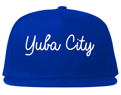 Yuba City California CA Script Mens Snapback Hat Royal Blue