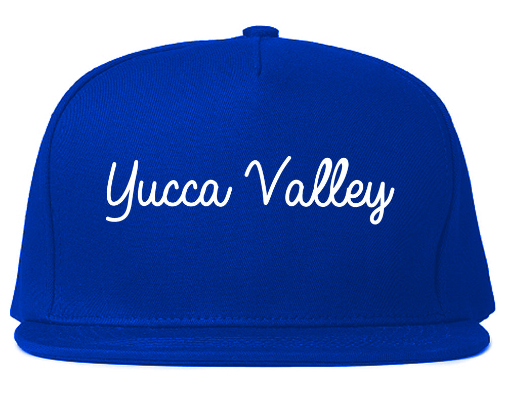 Yucca Valley California CA Script Mens Snapback Hat Royal Blue