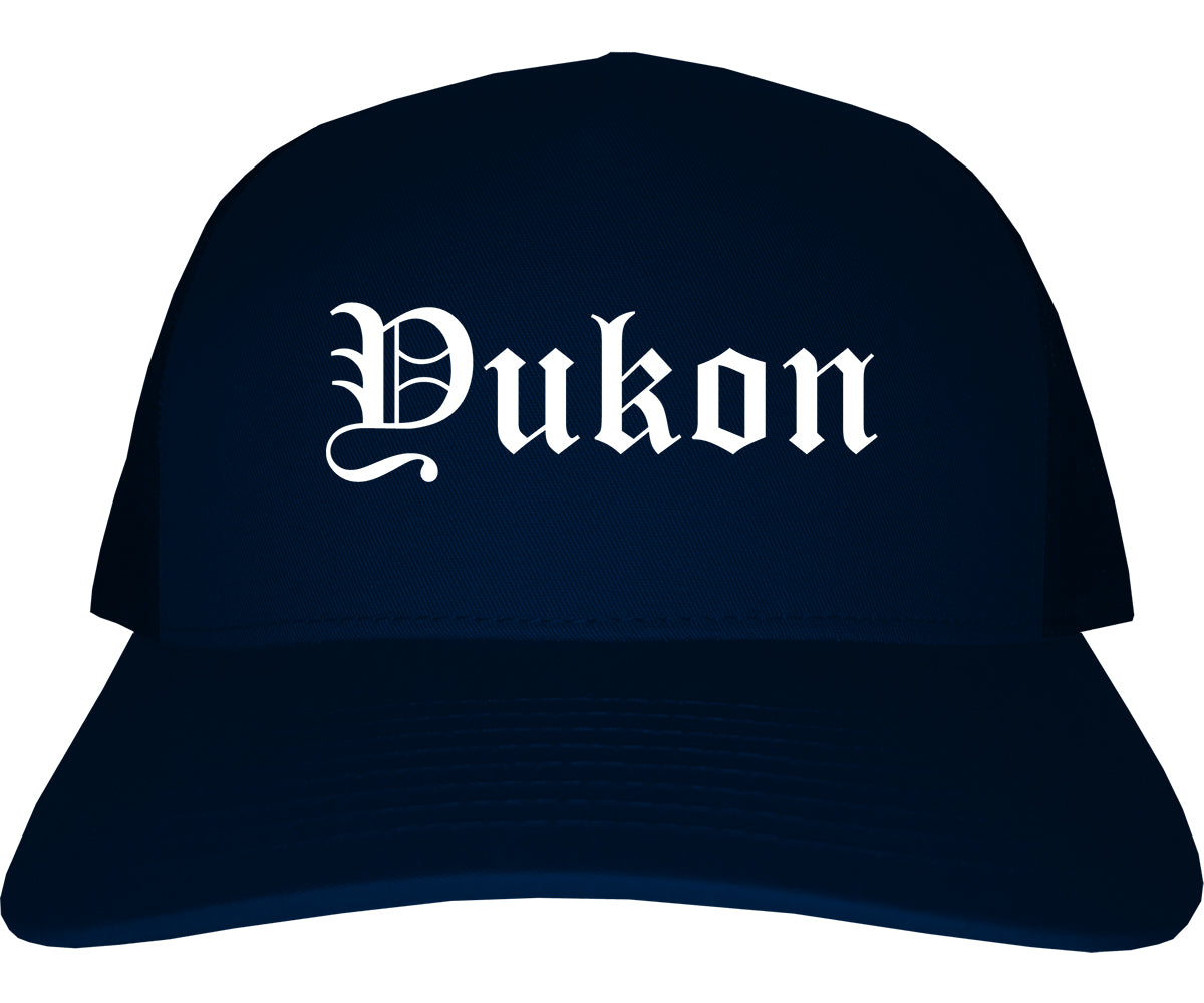 Yukon Oklahoma OK Old English Mens Trucker Hat Cap Navy Blue