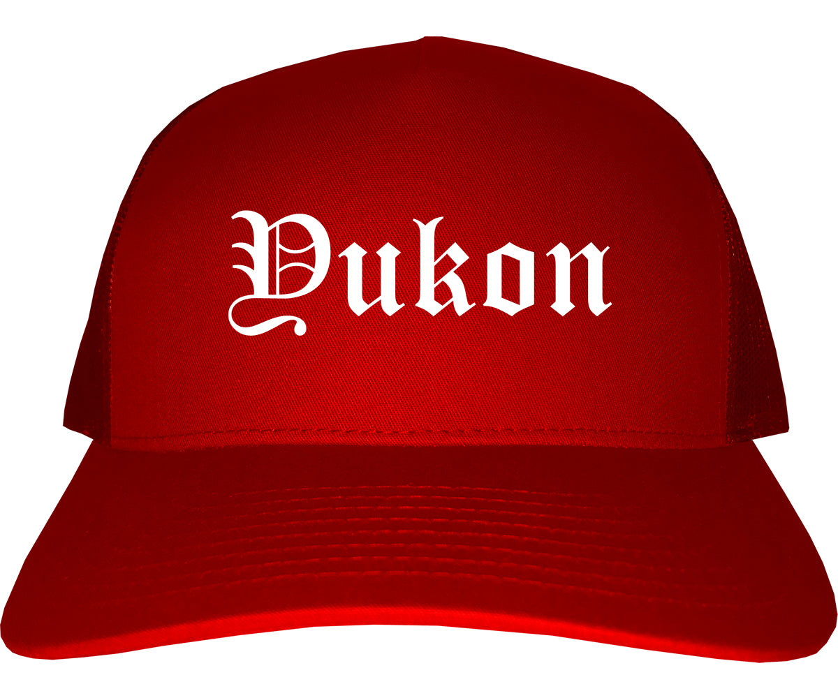 Yukon Oklahoma OK Old English Mens Trucker Hat Cap Red