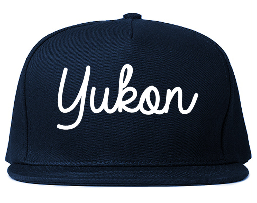 Yukon Oklahoma OK Script Mens Snapback Hat Navy Blue