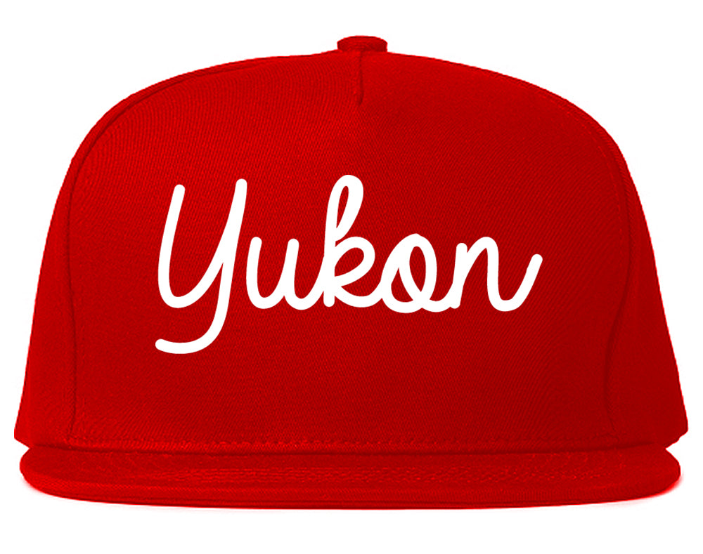 Yukon Oklahoma OK Script Mens Snapback Hat Red