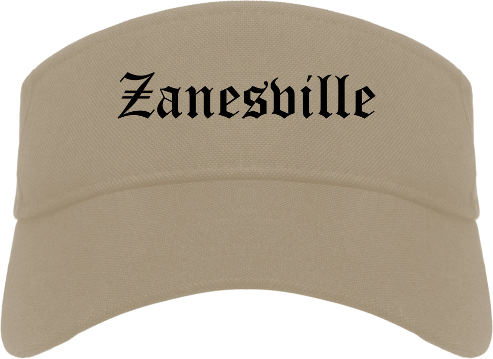 Zanesville Ohio OH Old English Mens Visor Cap Hat Khaki