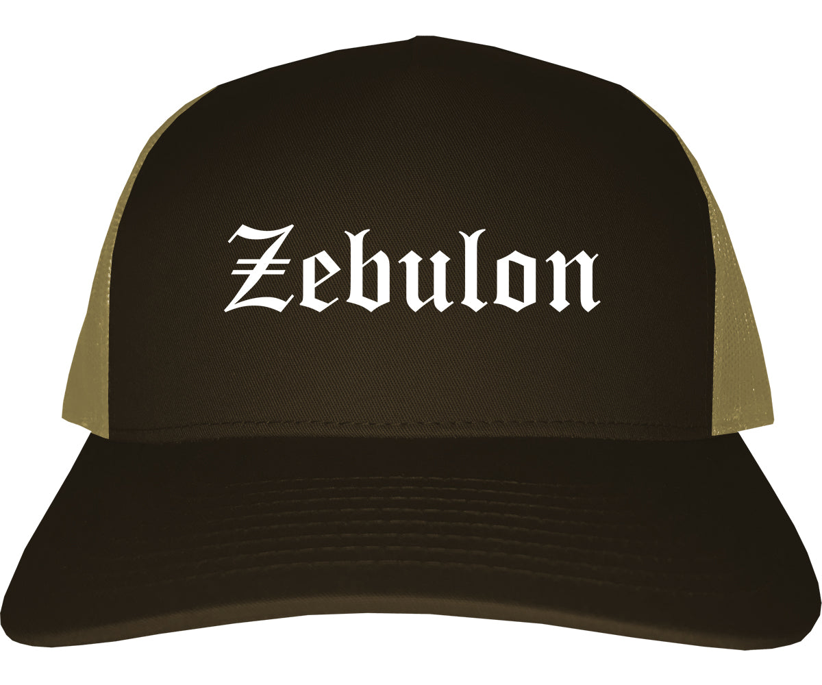 Zebulon North Carolina NC Old English Mens Trucker Hat Cap Brown
