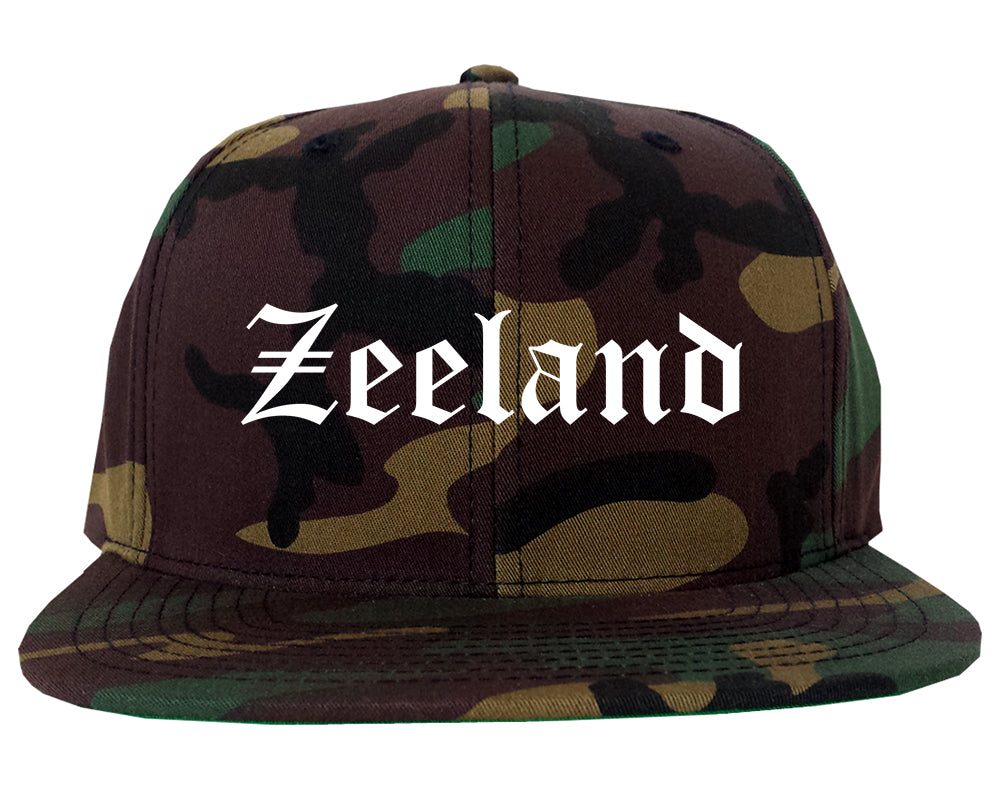 Zeeland Michigan MI Old English Mens Snapback Hat Army Camo
