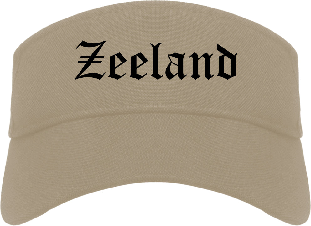 Zeeland Michigan MI Old English Mens Visor Cap Hat Khaki