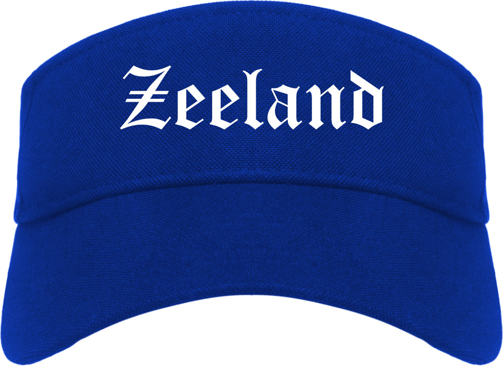 Zeeland Michigan MI Old English Mens Visor Cap Hat Royal Blue