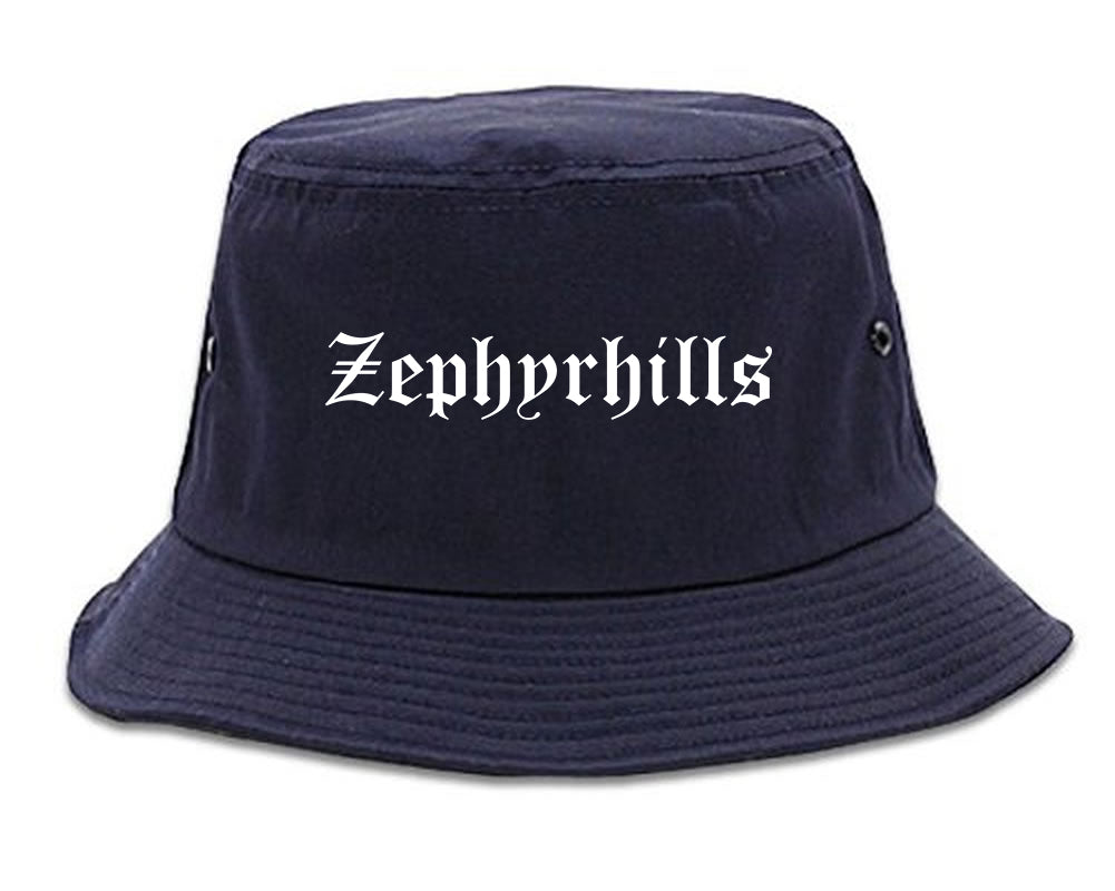 Zephyrhills Florida FL Old English Mens Bucket Hat Navy Blue