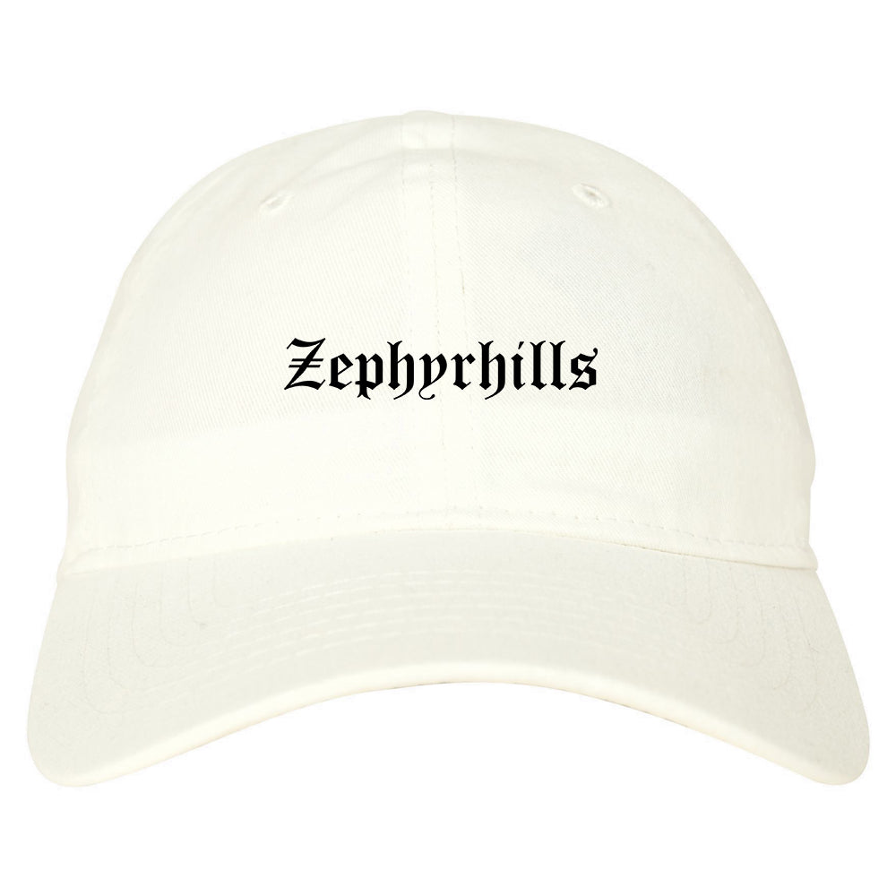 Zephyrhills Florida FL Old English Mens Dad Hat Baseball Cap White