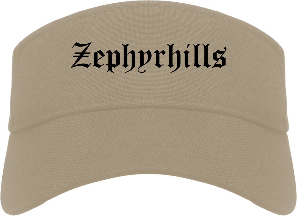 Zephyrhills Florida FL Old English Mens Visor Cap Hat Khaki