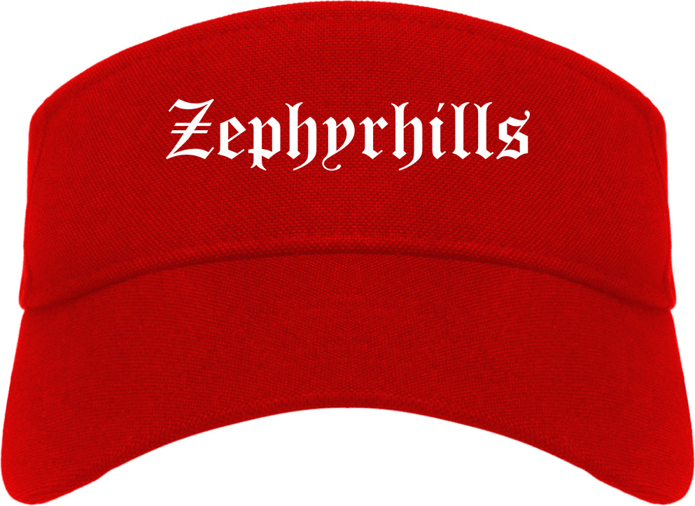 Zephyrhills Florida FL Old English Mens Visor Cap Hat Red