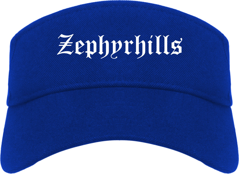 Zephyrhills Florida FL Old English Mens Visor Cap Hat Royal Blue