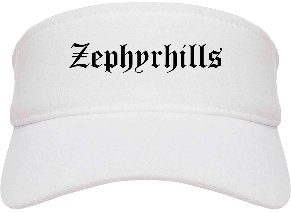 Zephyrhills Florida FL Old English Mens Visor Cap Hat White