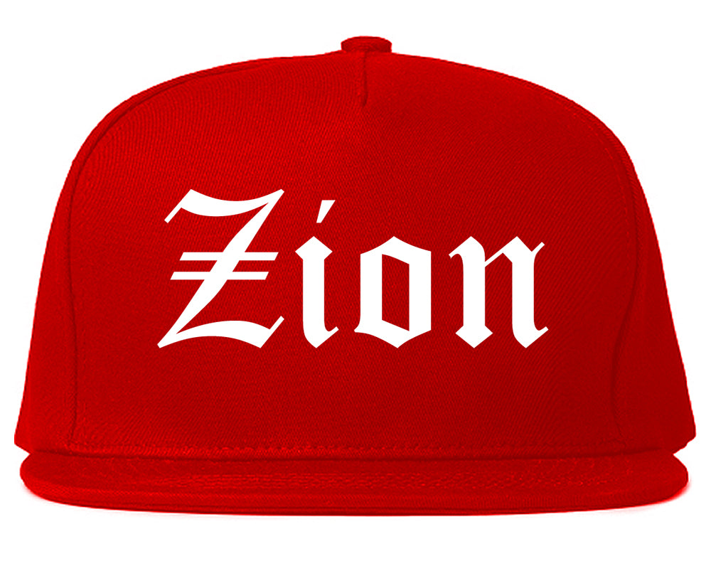 Zion Illinois IL Old English Mens Snapback Hat Red
