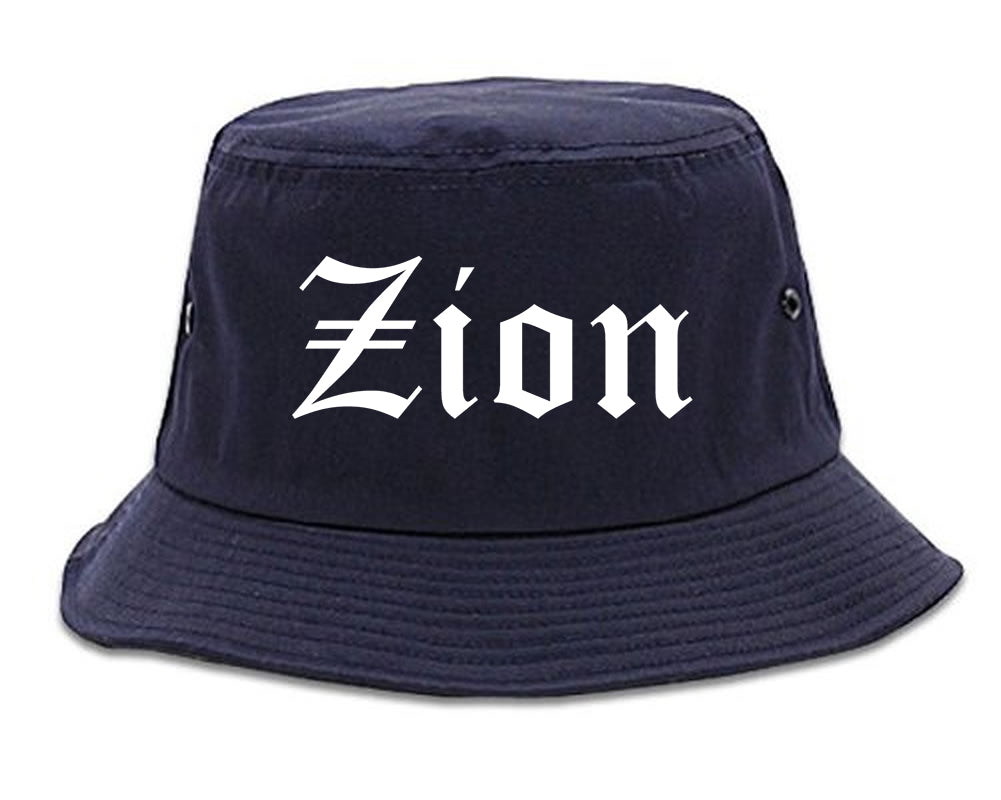 Zion Illinois IL Old English Mens Bucket Hat Navy Blue