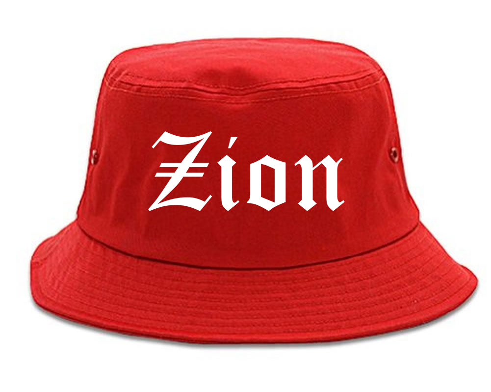 Zion Illinois IL Old English Mens Bucket Hat Red