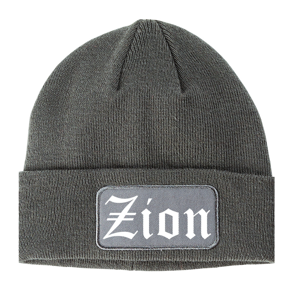 Zion Illinois IL Old English Mens Knit Beanie Hat Cap Grey