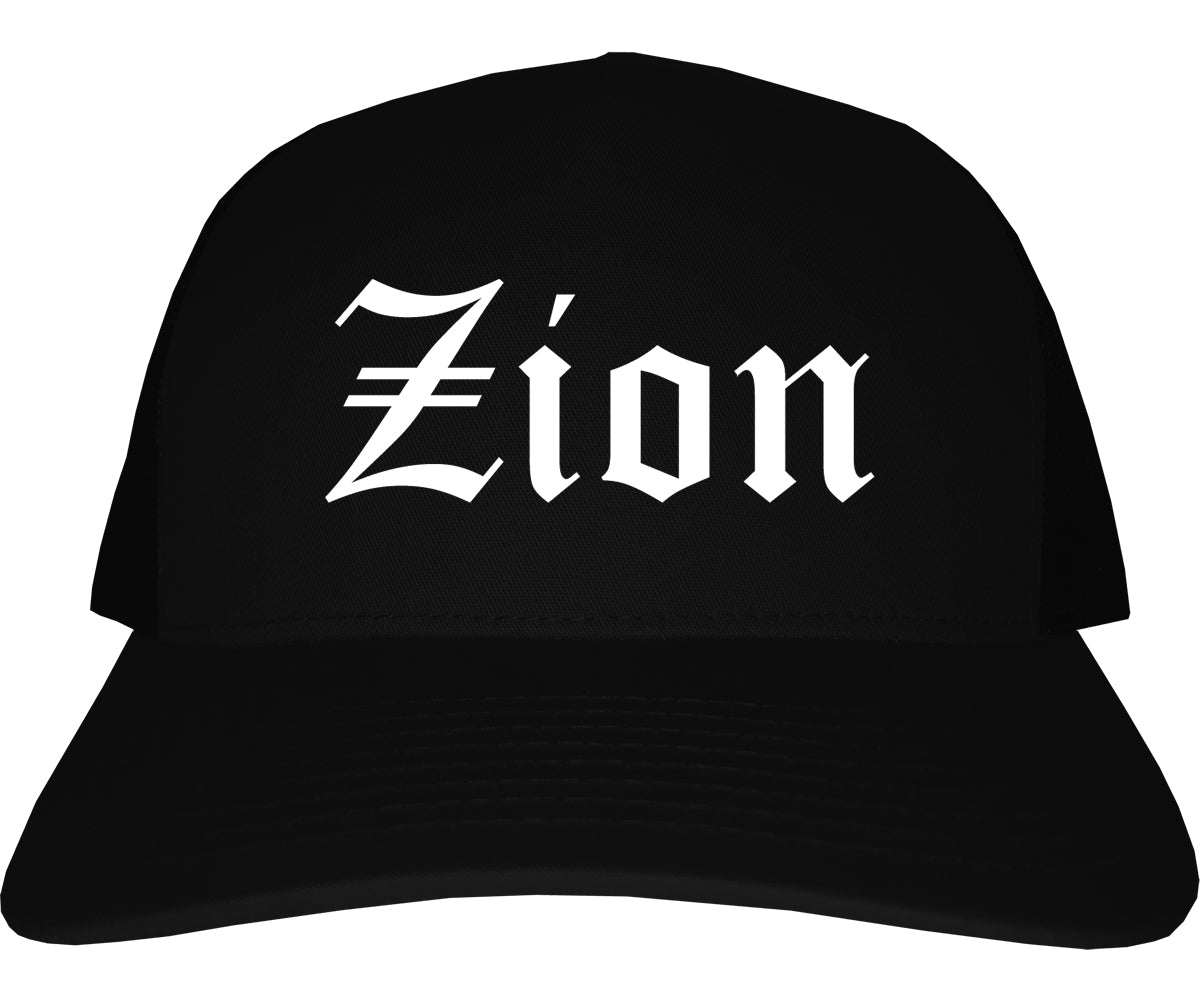 Zion Illinois IL Old English Mens Trucker Hat Cap Black