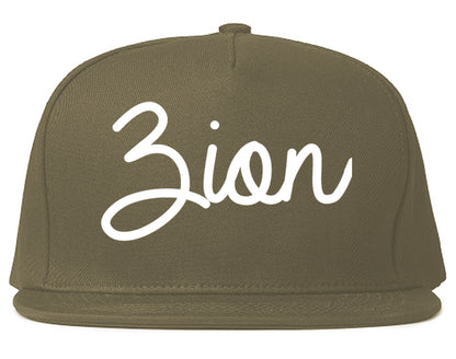 Zion Illinois IL Script Mens Snapback Hat Grey