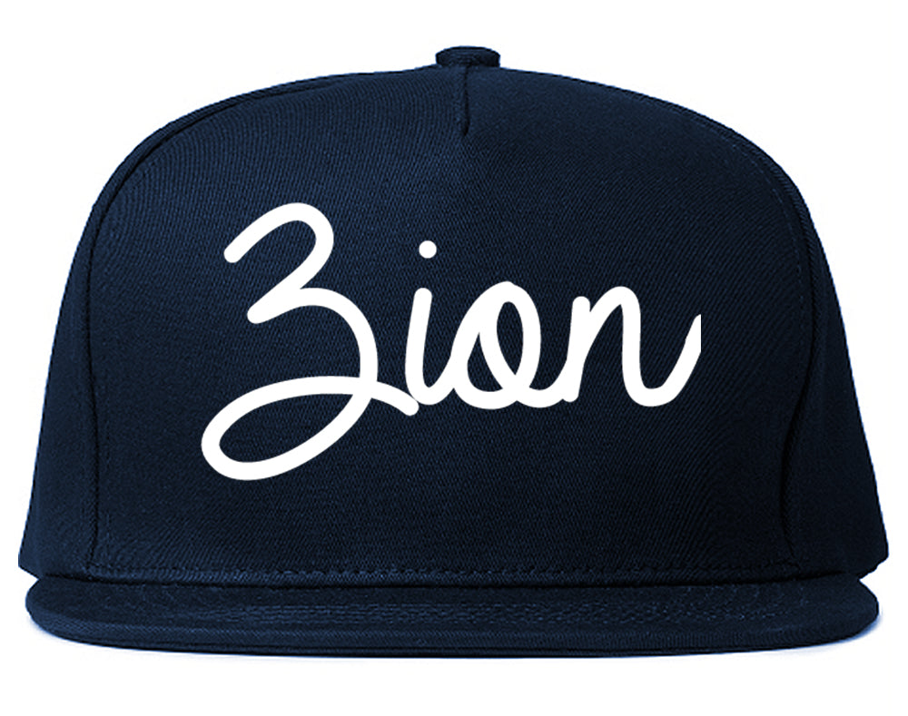 Zion Illinois IL Script Mens Snapback Hat Navy Blue