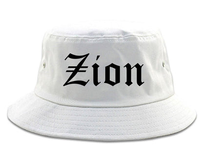 Zion Illinois IL Old English Mens Bucket Hat White