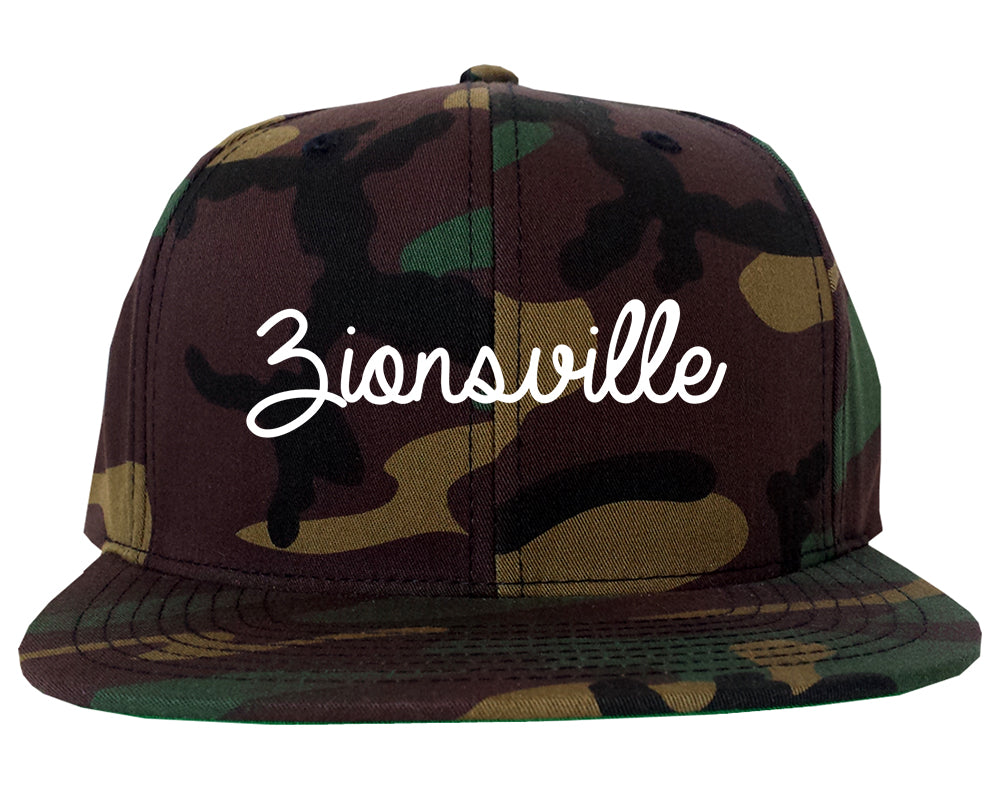 Zionsville Indiana IN Script Mens Snapback Hat Army Camo